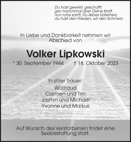 Traueranzeige von Volker Lipkowski von Wetterauer Zeitung
