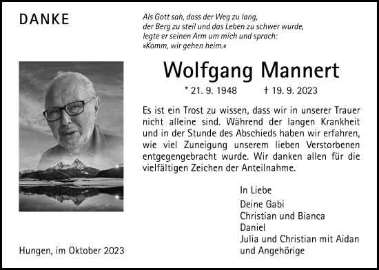 Traueranzeige von Wolfgang Mannert von Licher Wochenblatt