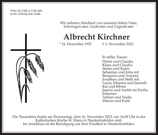 Traueranzeige von Albrecht Kirchner von Bad Vilbel/Karben