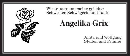 Traueranzeige von Angelika Grix von Wetterauer Zeitung