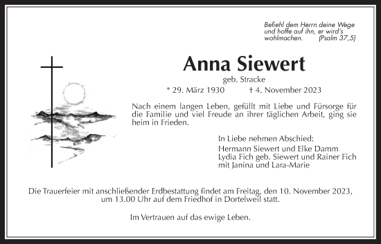 Traueranzeige von Anna Siewert von Bad Vilbel/Karben