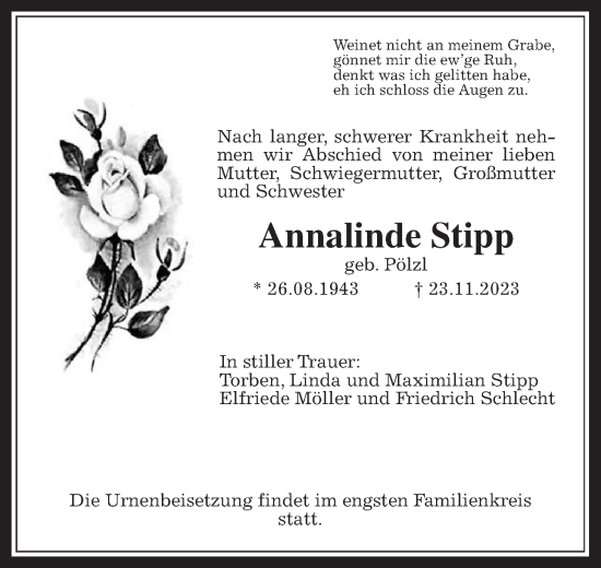 Traueranzeige von Annalinde Stipp von Wetterauer Zeitung