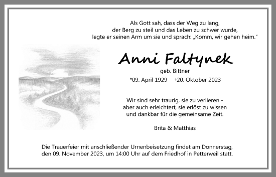 Traueranzeige von Anni Faltynek von Bad Vilbel/Karben