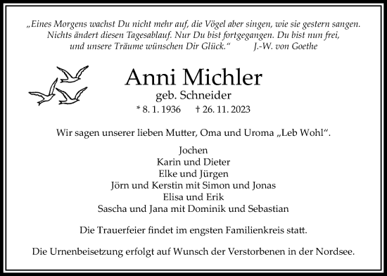 Traueranzeige von Anni Michler von Bad Vilbel/Karben