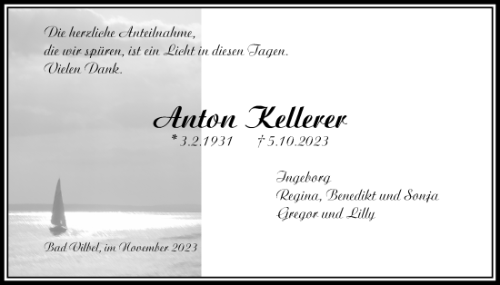 Traueranzeige von Anton Kellerer von Bad Vilbel/Karben