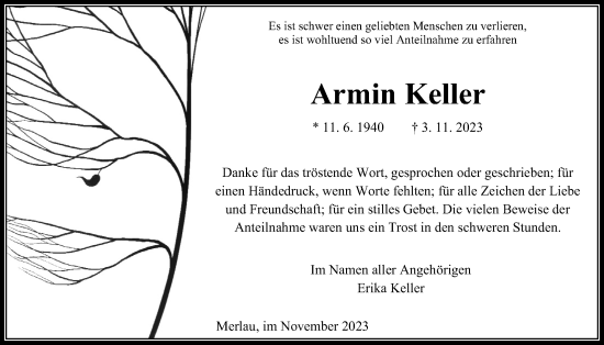 Traueranzeige von Armin Keller von Mücker Stimme, Giessener Allgemeine, Alsfelder Allgemeine