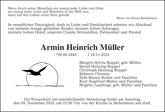 Traueranzeige von Armin Heinrich Müller von Licher Wochenblatt
