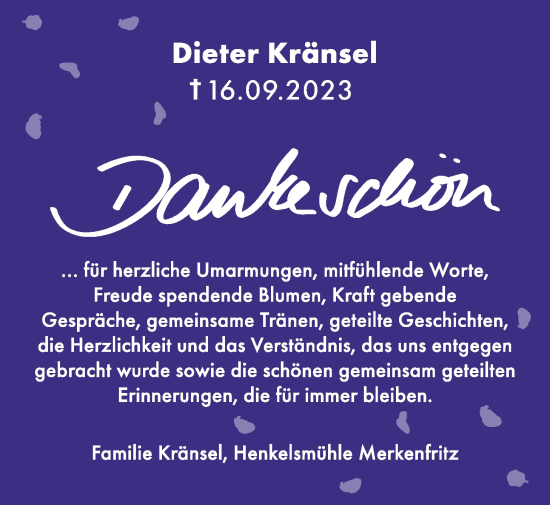 Traueranzeige von Dieter Kränsel von Kreis-Anzeiger, Kreis-Anzeiger
