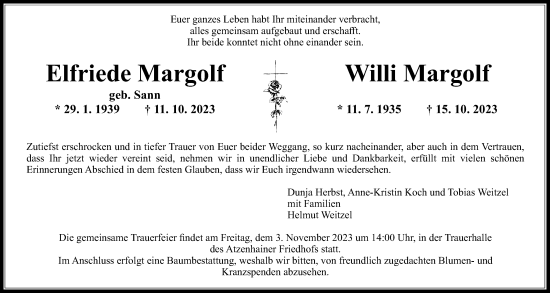Traueranzeige von Elfriede Margolf von Mücker Stimme