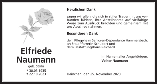 Traueranzeige von Elfriede Naumann von Kreis-Anzeiger