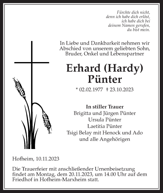 Traueranzeige von Erhard Pünter 