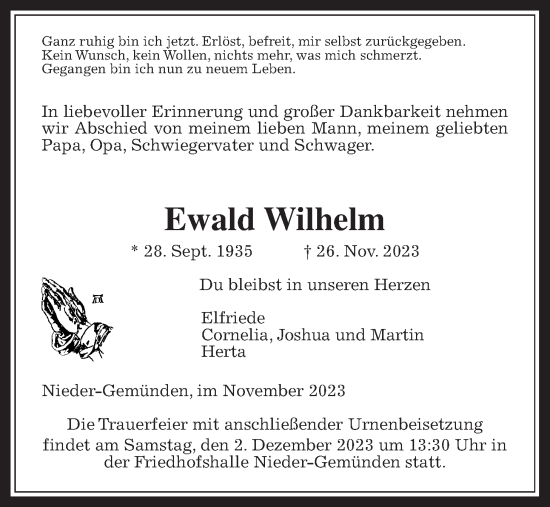 Traueranzeige von Ewald Wilhelm von Giessener Allgemeine, Alsfelder Allgemeine