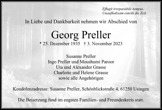 Traueranzeige von Georg Preller von Usinger Anzeiger