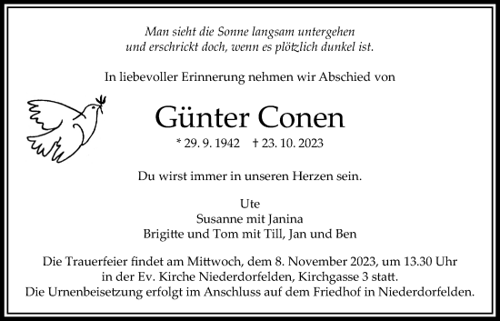 Traueranzeige von Günter Conen von Bad Vilbel/Karben