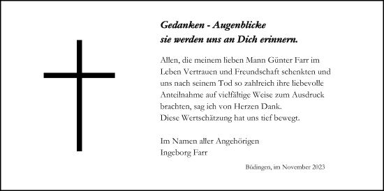 Traueranzeige von Günter Farr von Kreis-Anzeiger