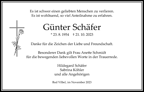 Traueranzeige von Günter Schäfer von Bad Vilbel/Karben