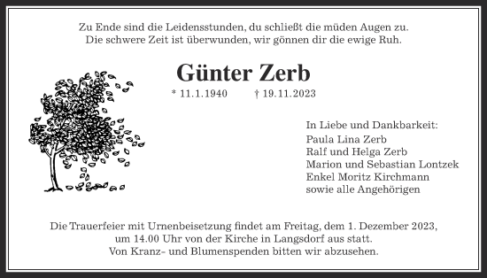 Traueranzeige von Günter Zerb von Licher Wochenblatt