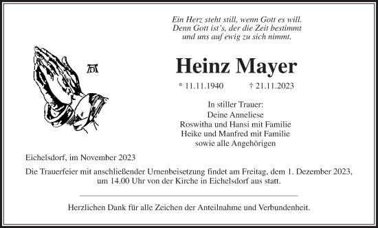 Traueranzeige von Heinz Mayer von Kreis-Anzeiger