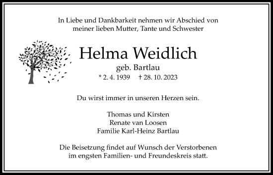 Traueranzeige von Helma Weidlich von Bad Vilbel/Karben