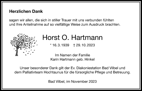 Traueranzeige von Horst O. Hartmann von Bad Vilbel/Karben