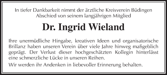Traueranzeige von Ingrid Wieland von Kreis-Anzeiger