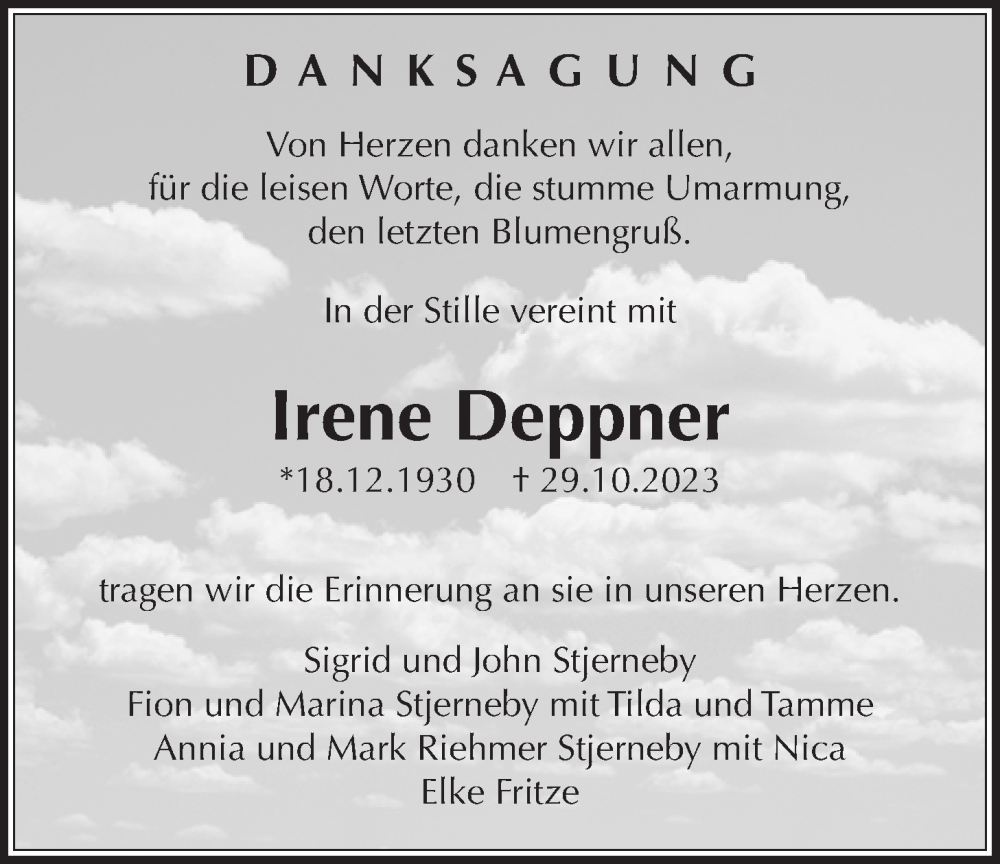  Traueranzeige für Irene Deppner vom 18.11.2023 aus Wetterauer Zeitung