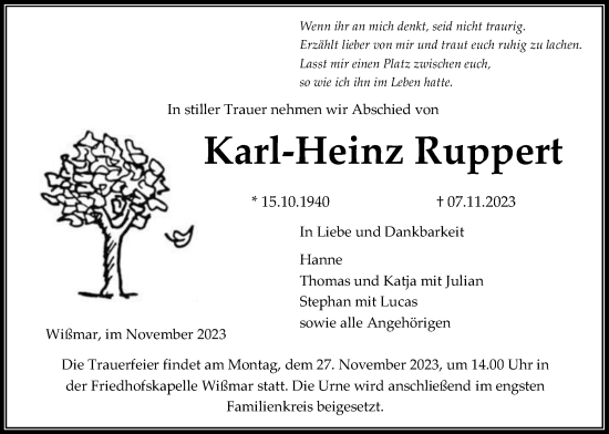 Traueranzeige von Karl-Heinz Ruppert von Giessener Allgemeine, Alsfelder Allgemeine