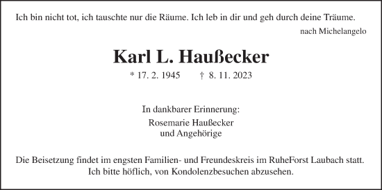 Traueranzeige von Karl L. Haußecker von Wetterauer Zeitung