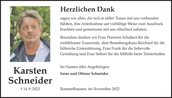 Traueranzeige von Karsten Schneider 