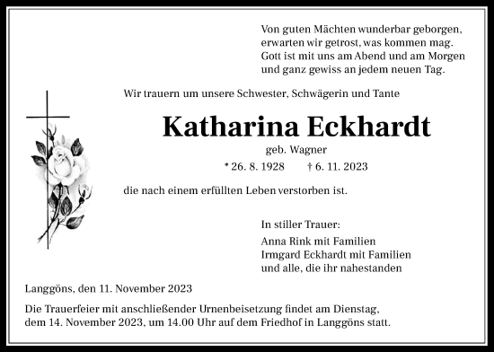 Traueranzeige von Katharina Eckhardt von Giessener Anzeiger