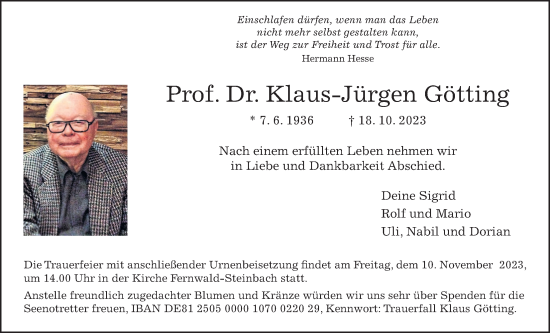 Traueranzeige von Klaus-Jürgen Götting von Giessener Allgemeine, Alsfelder Allgemeine