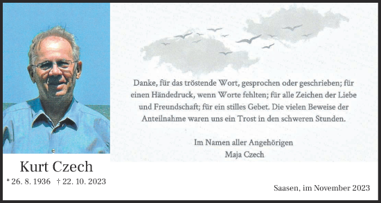 Traueranzeige von Kurt Czech von Giessener Allgemeine, Alsfelder Allgemeine, Giessener Anzeiger