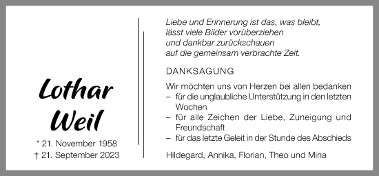 Traueranzeige von Lothar Weil von Wetterauer Zeitung