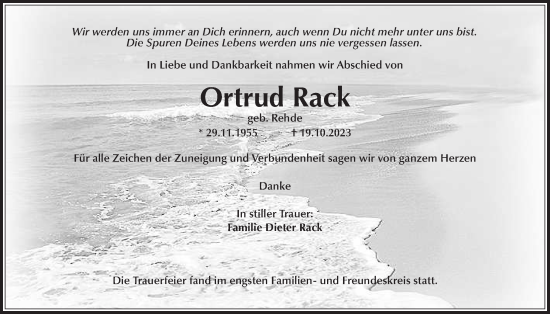 Traueranzeige von Ortrud Rack von Bad Vilbel/Karben