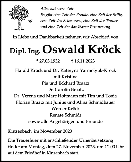 Traueranzeige von Oswald Kröck von Giessener Anzeiger, Giessener Allgemeine, Alsfelder Allgemeine