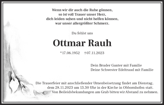 Traueranzeige von Ottmar Rauh von Licher Wochenblatt