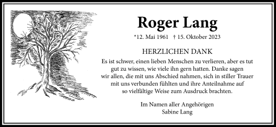 Traueranzeige von Roger Lang von Pohlheimer Nachrichten