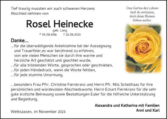 Traueranzeige von Rosel Heinecke von Mücker Stimme