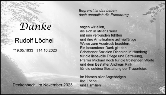 Traueranzeige von Rudolf Löchel von Alsfelder Allgemeine