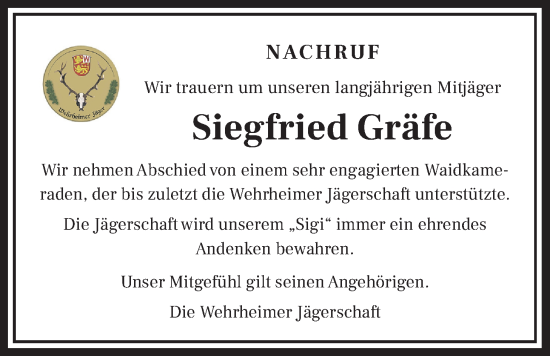 Traueranzeige von Siegfried Gräfe von Usinger Anzeiger