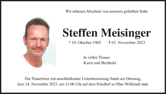 Traueranzeige von Steffen Meisinger von Wetterauer Zeitung, Wetterauer Zeitung