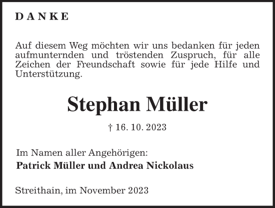 Traueranzeige von Stephan Müller von Kreis-Anzeiger