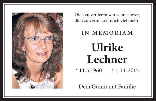 Traueranzeige von Ulrike Lechner von Licher Wochenblatt