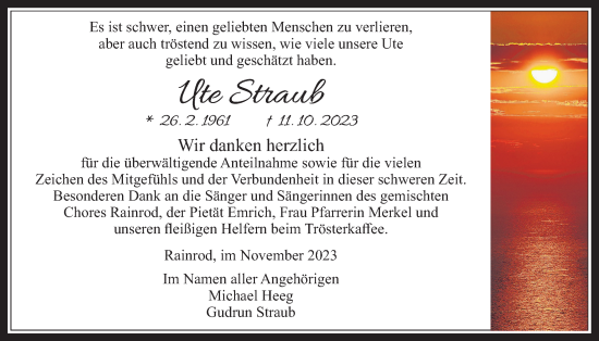 Traueranzeige von Ute Straub von Kreis-Anzeiger