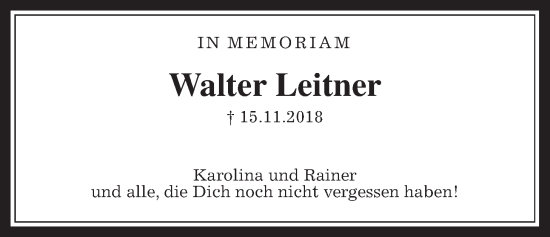 Traueranzeige von Walter Leitner von Wetterauer Zeitung