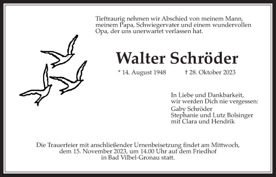 Traueranzeige von Walter Schröder von Bad Vilbel/Karben