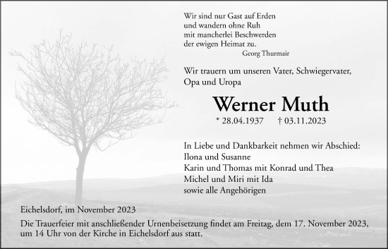 Traueranzeige von Werner Muth von Kreis-Anzeiger