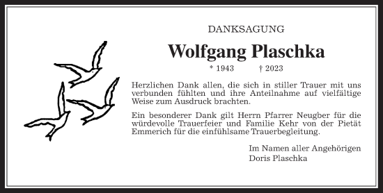 Traueranzeige von Wolfgang Plaschka von Wetterauer Zeitung