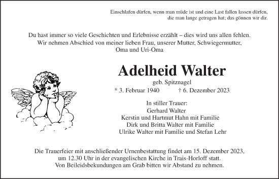 Traueranzeige von Adelheid Walter von Giessener Allgemeine, Alsfelder Allgemeine