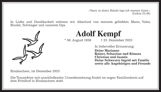 Traueranzeige von Adolf Kempf von Kreis-Anzeiger